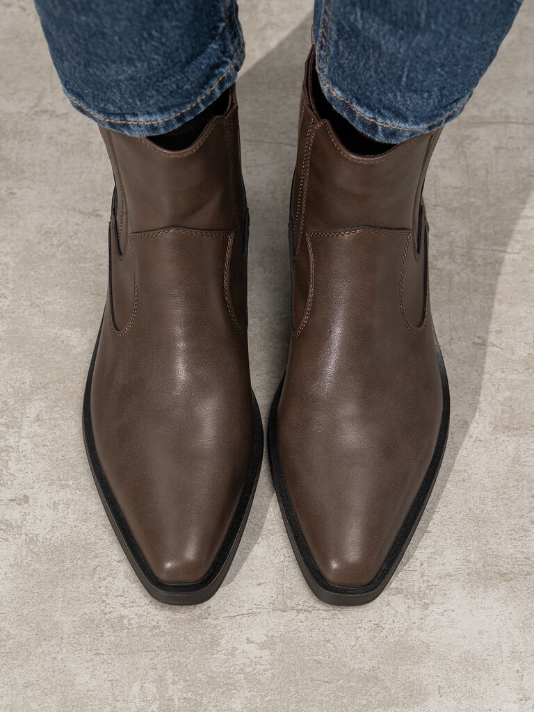 Brown Leather Ankle Boots with Block Heel