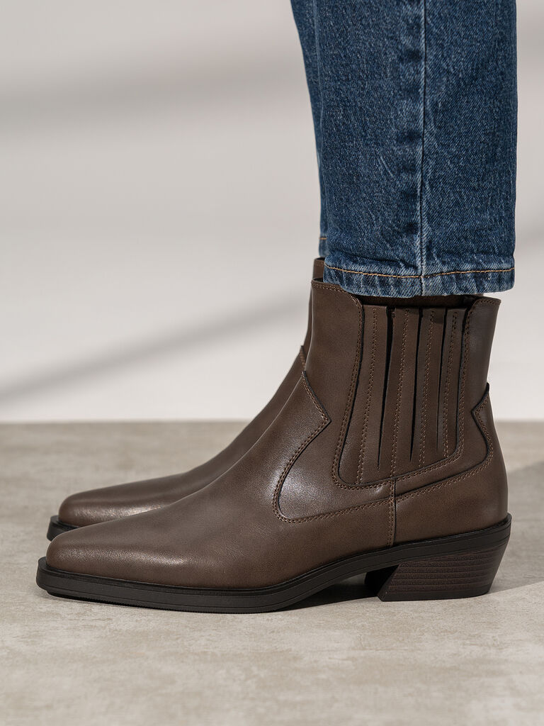 Brown Leather Ankle Boots with Block Heel