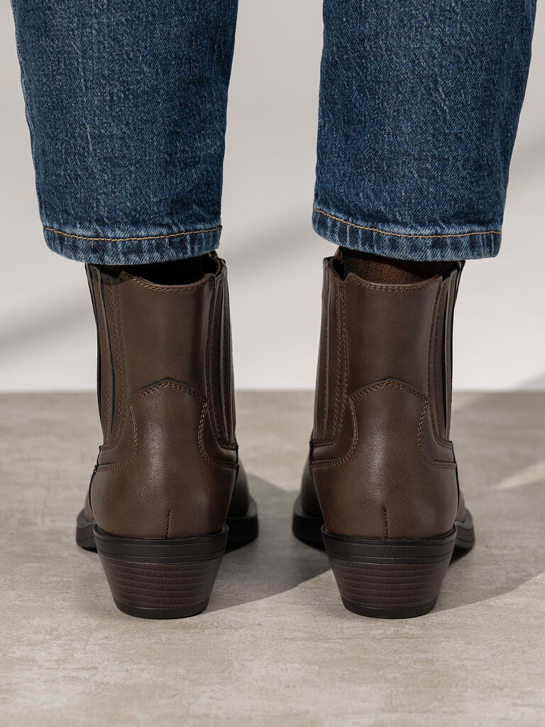 Brown Leather Ankle Boots with Block Heel