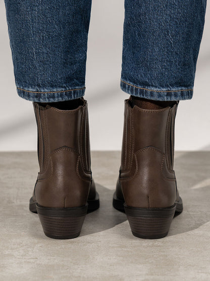Brown Leather Ankle Boots with Block Heel