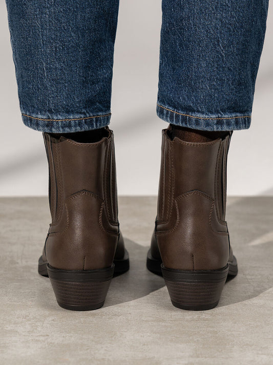 Brown Leather Ankle Boots with Block Heel