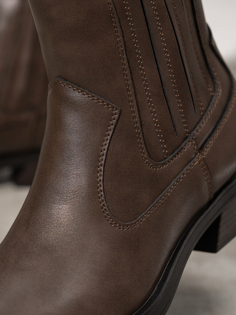 Brown Leather Ankle Boots with Block Heel