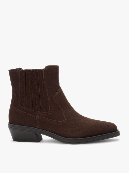 Brown Suede Western Ankle Boots
