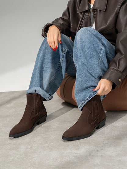 Brown Suede Western Ankle Boots