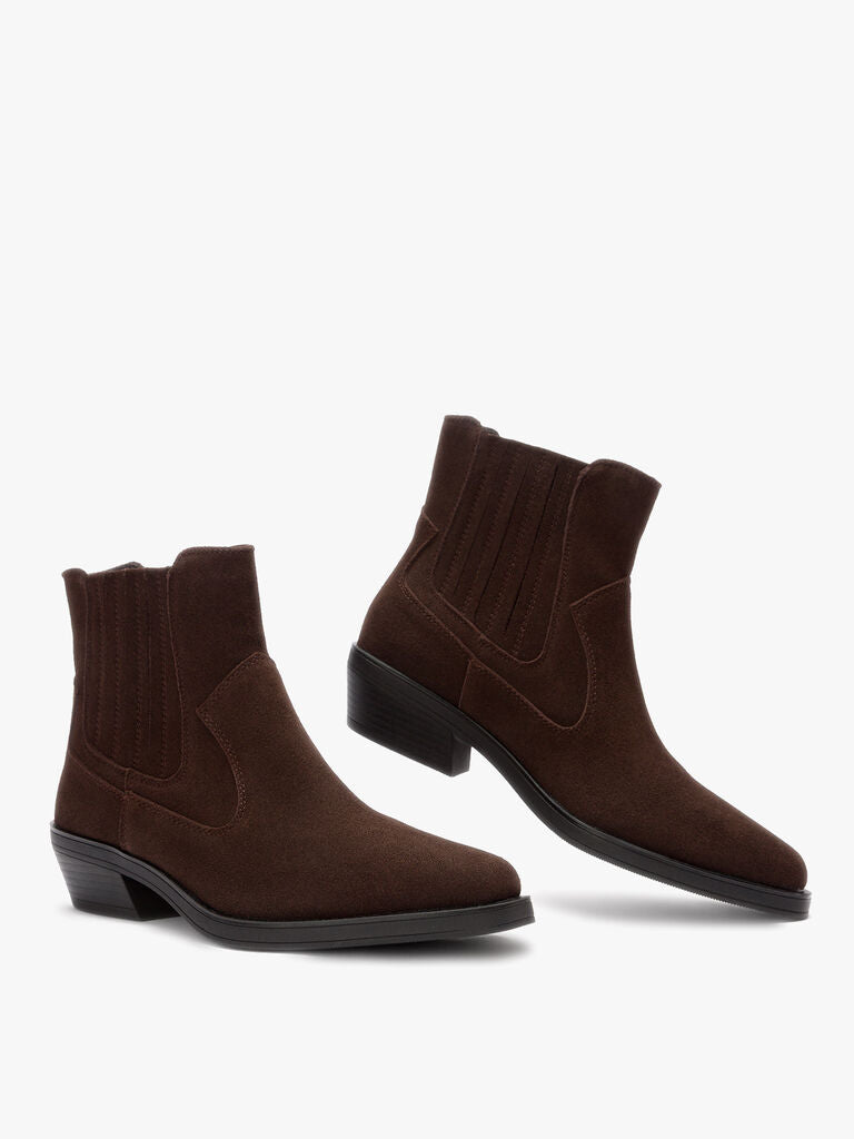 Brown Suede Western Ankle Boots