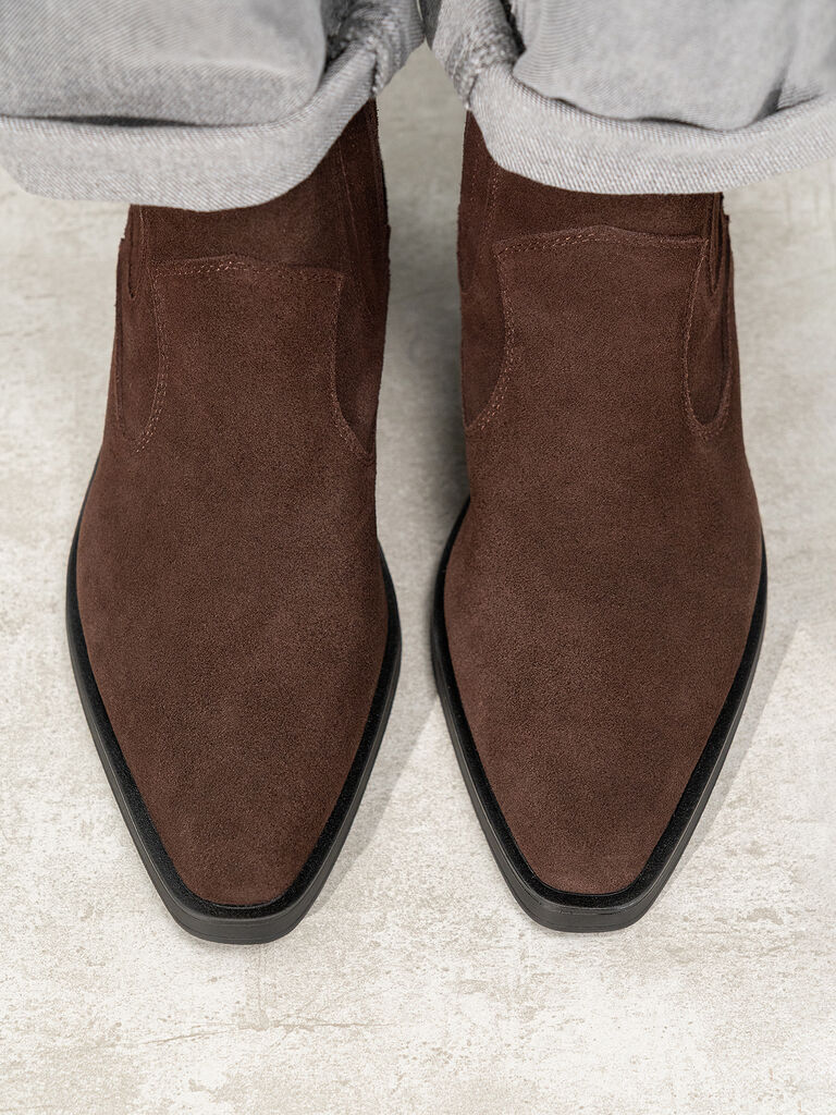 Brown Suede Western Ankle Boots