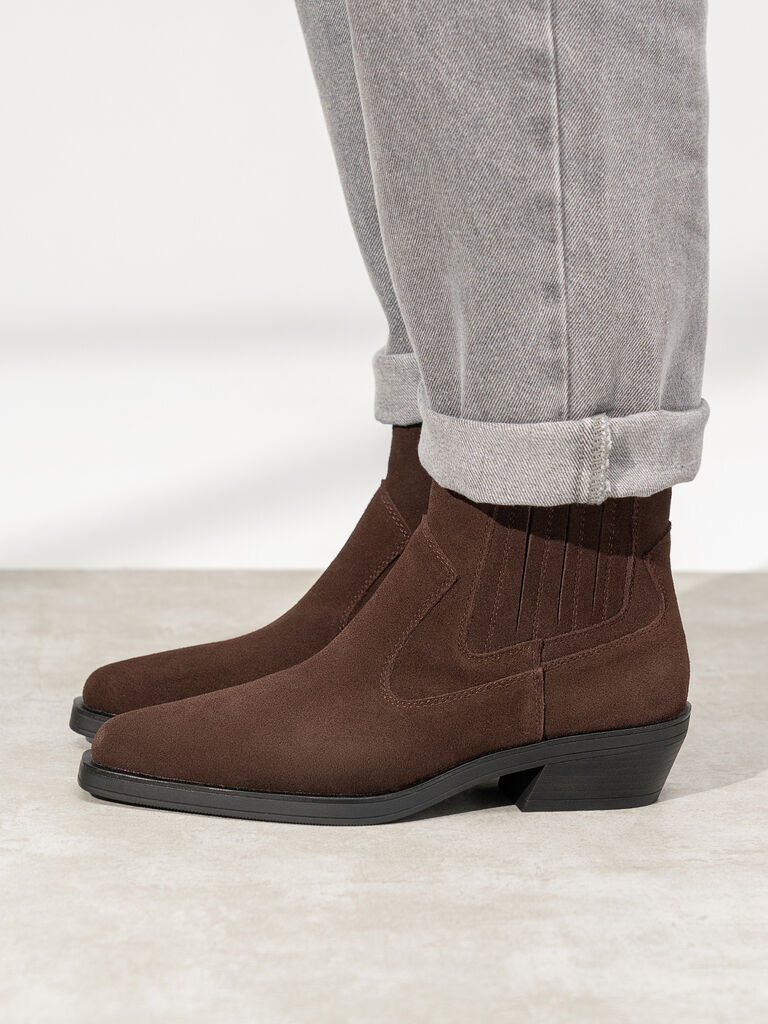 Brown Suede Western Ankle Boots