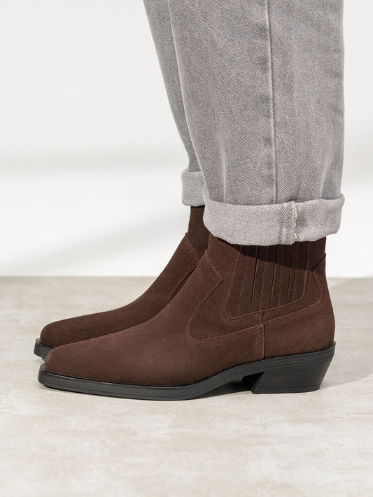 Brown Suede Western Ankle Boots