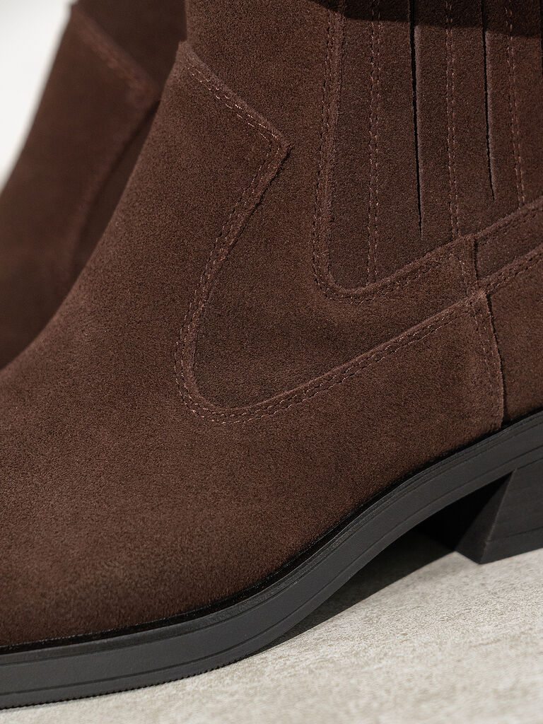 Brown Suede Western Ankle Boots