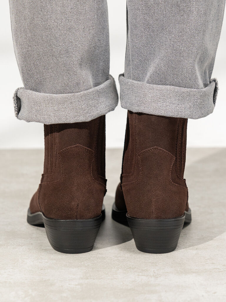 Brown Suede Western Ankle Boots