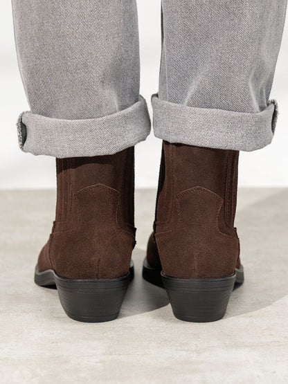 Brown Suede Western Ankle Boots