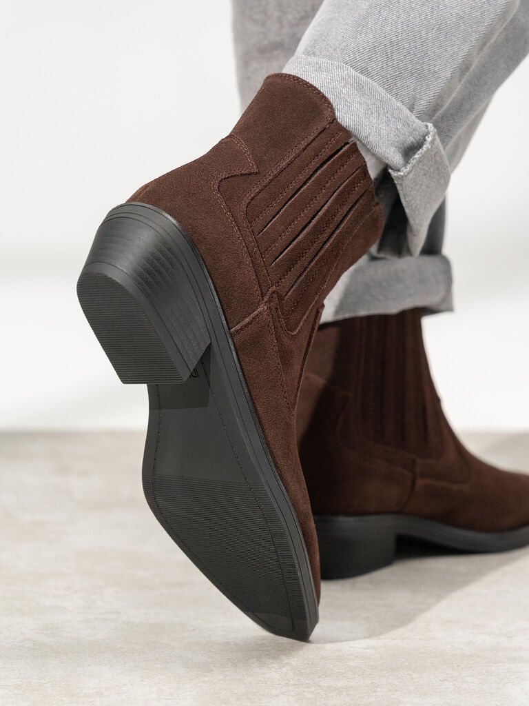 Brown Suede Western Ankle Boots