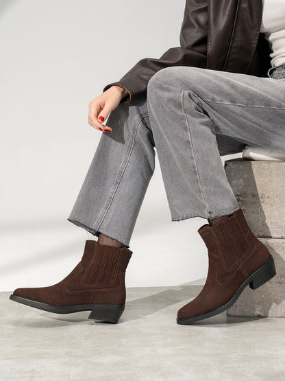 Brown Suede Western Ankle Boots