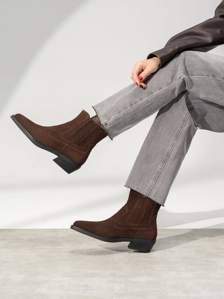 Brown Suede Western Ankle Boots
