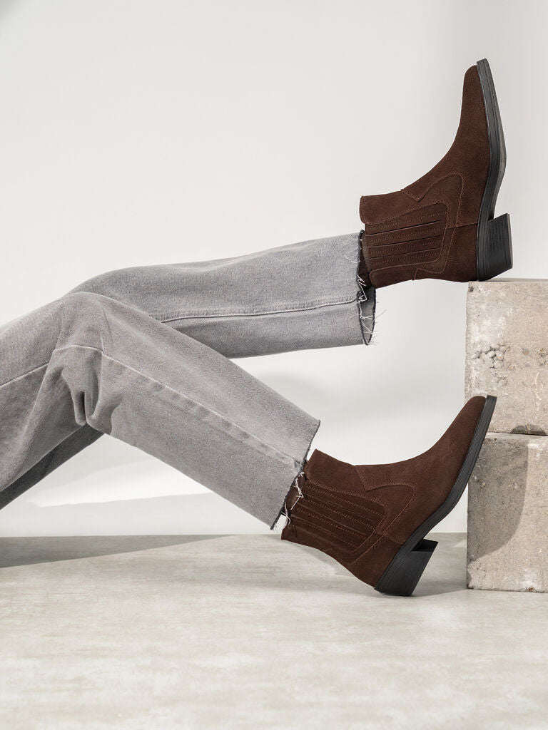 Brown Suede Western Ankle Boots