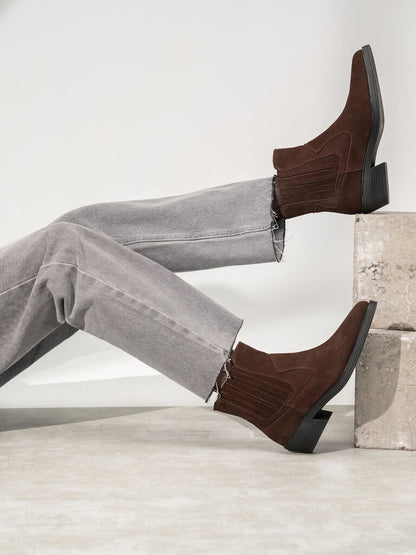 Brown Suede Western Ankle Boots