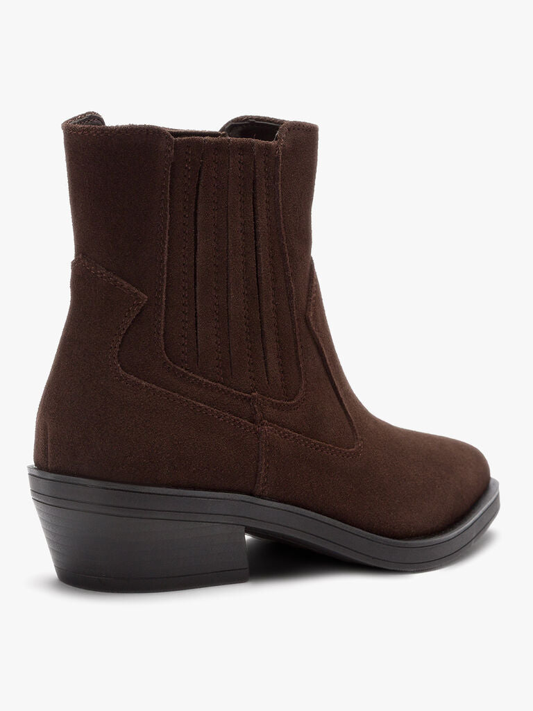 Brown Suede Western Ankle Boots
