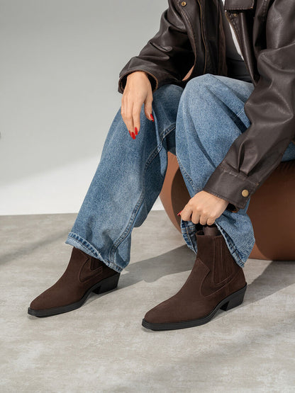 Brown Suede Western Ankle Boots