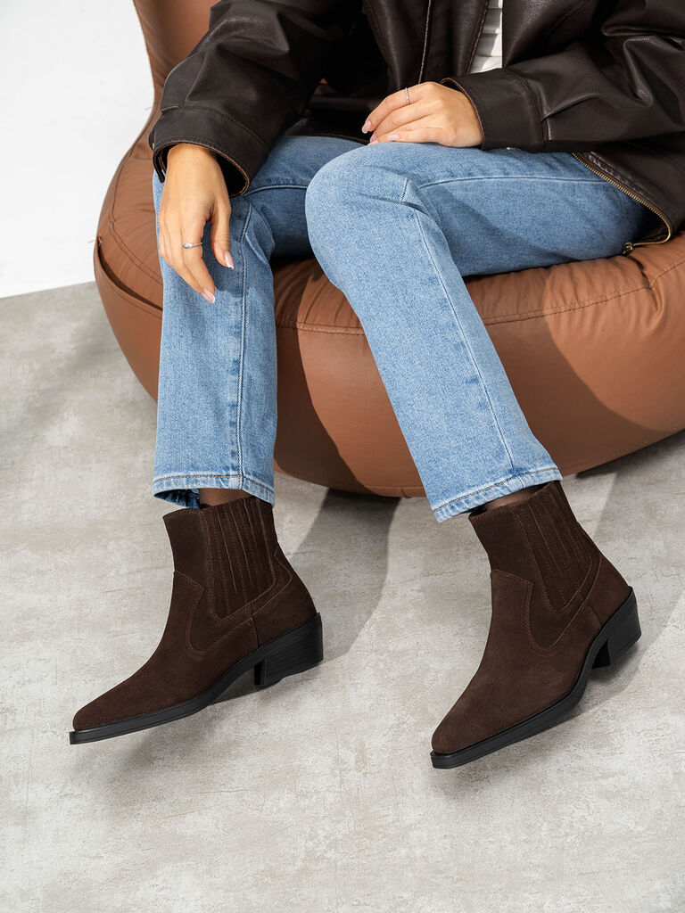 Brown Suede Western Ankle Boots