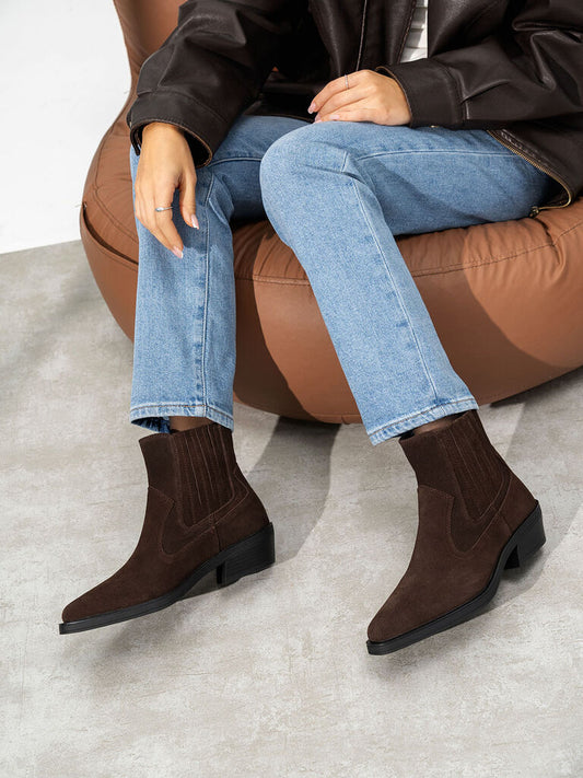 Brown Suede Western Ankle Boots