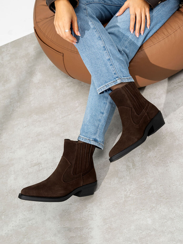 Brown Suede Western Ankle Boots