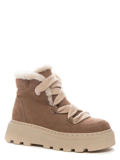 Beige Suede Ankle Boots with Plush Lining