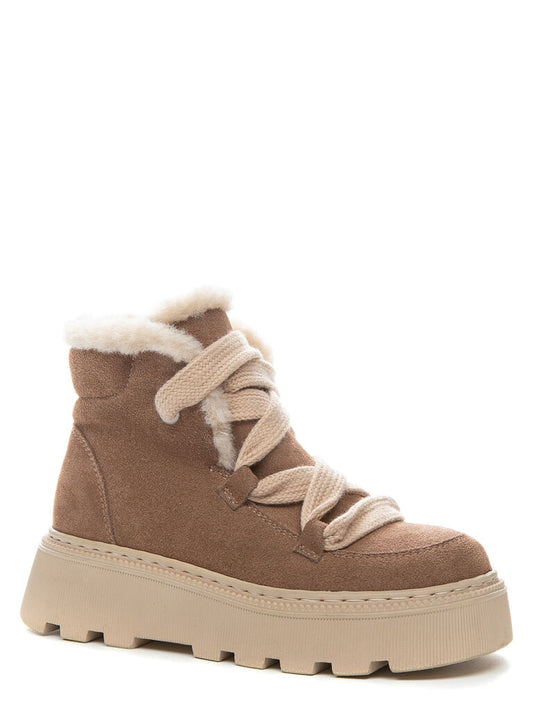Beige Suede Ankle Boots with Plush Lining