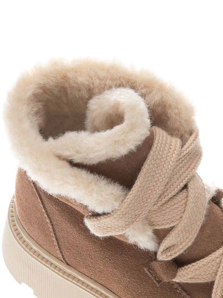 Beige Suede Ankle Boots with Plush Lining