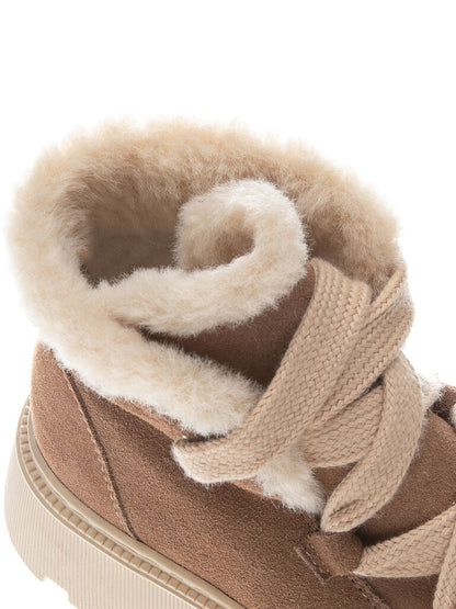 Beige Suede Ankle Boots with Plush Lining