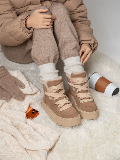 Beige Suede Ankle Boots with Plush Lining