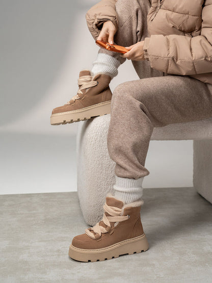 Beige Suede Ankle Boots with Plush Lining
