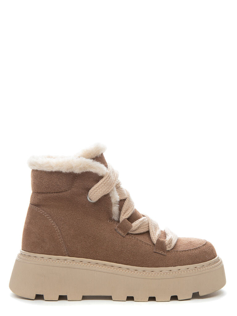 Beige Suede Ankle Boots with Plush Lining