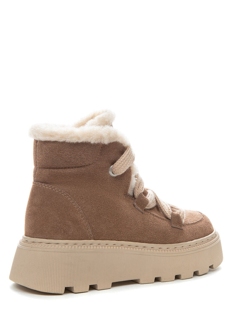Beige Suede Ankle Boots with Plush Lining
