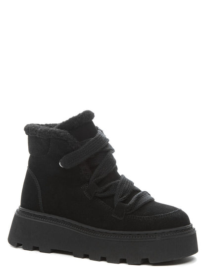 Black Suede Platform Boot with Cozy Lining