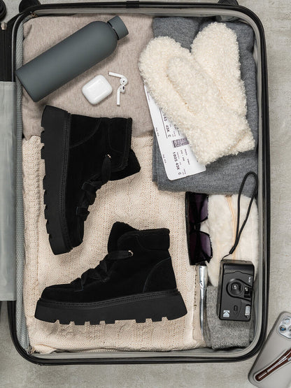Black Suede Platform Boot with Cozy Lining