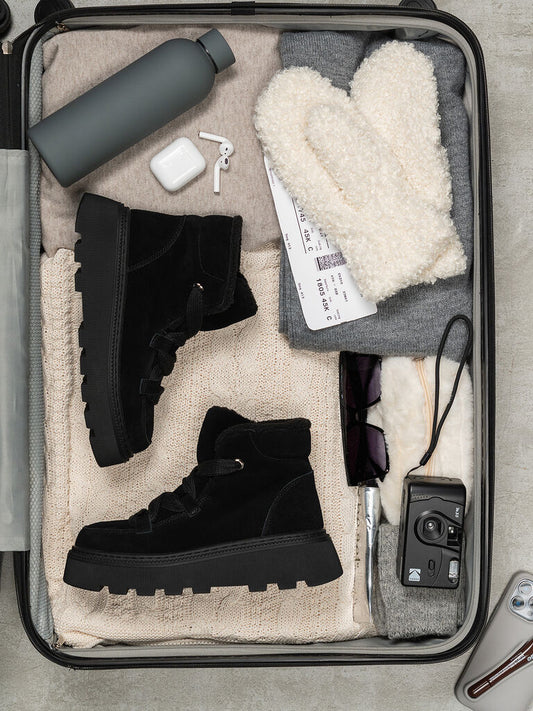 Black Suede Platform Boot with Cozy Lining