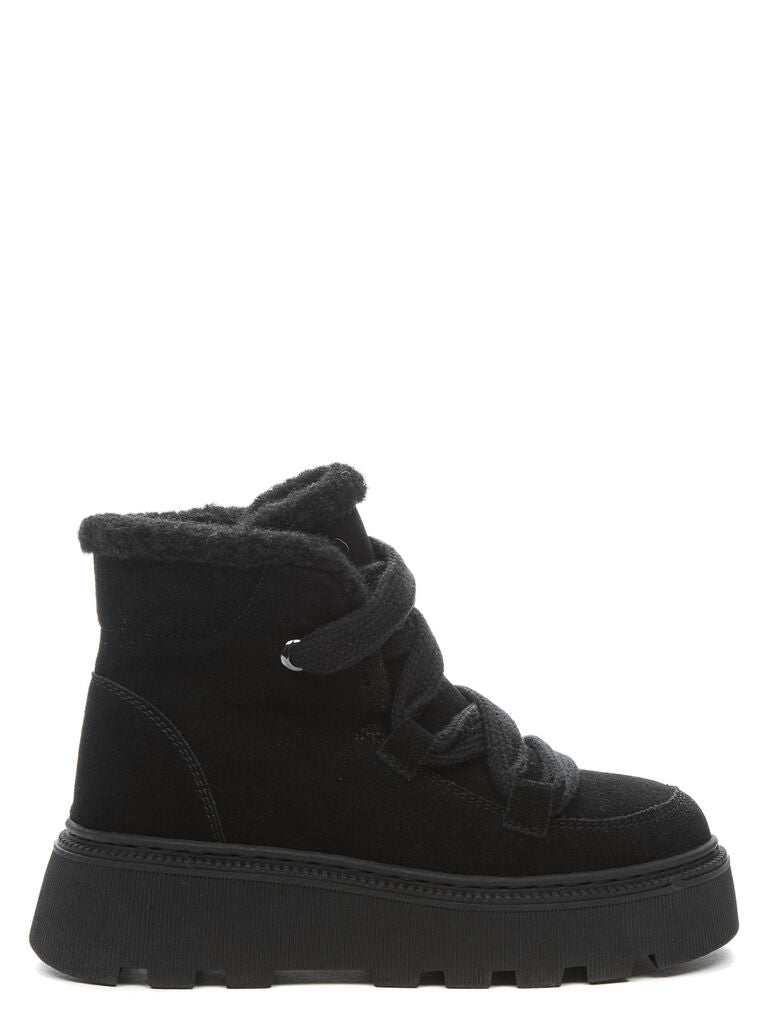 Black Suede Platform Boot with Cozy Lining
