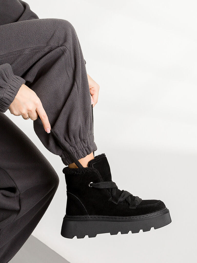 Black Suede Platform Boot with Cozy Lining