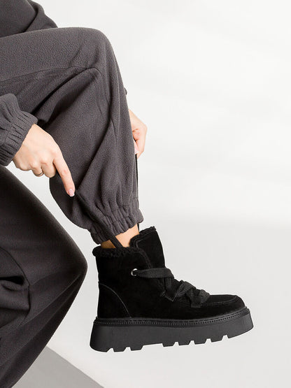 Black Suede Platform Boot with Cozy Lining