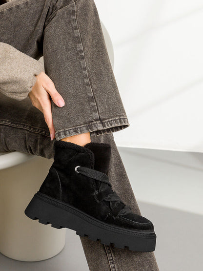 Black Suede Platform Boot with Cozy Lining