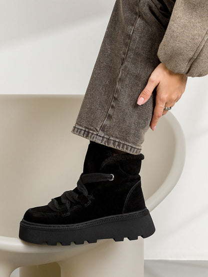 Black Suede Platform Boot with Cozy Lining