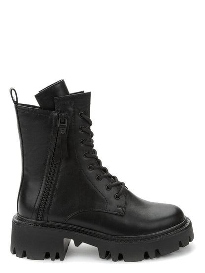Black Leather Combat Boots with Chunky Sole