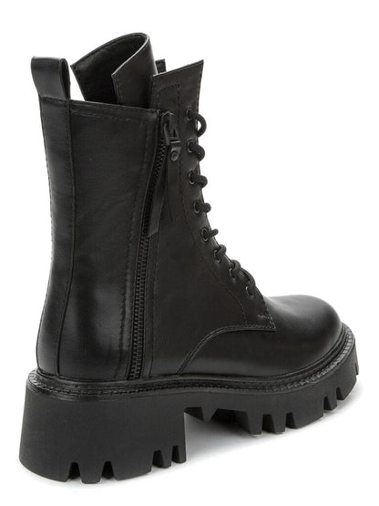 Black Leather Combat Boots with Chunky Sole
