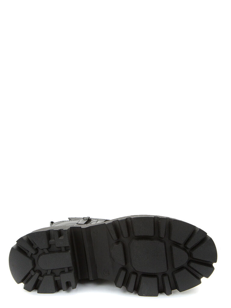 Black Leather Combat Boots with Chunky Sole