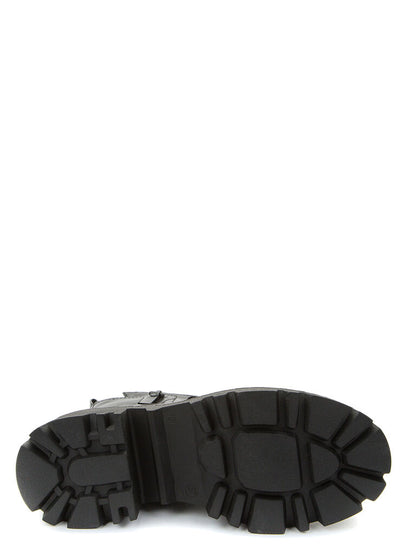 Black Leather Combat Boots with Chunky Sole