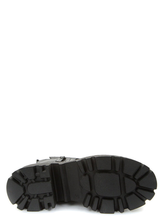 Black Leather Combat Boots with Chunky Sole