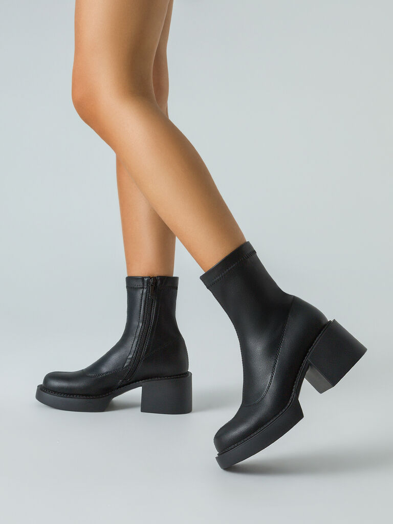 Black Chunky Heeled Ankle Boots