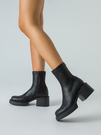Black Chunky Heeled Ankle Boots