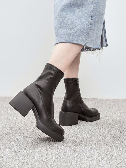 Black Chunky Heeled Ankle Boots