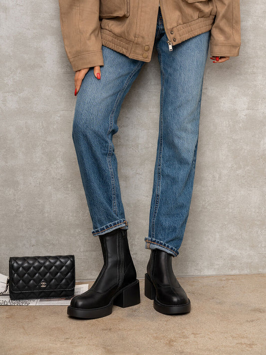 Black Chunky Heeled Ankle Boots
